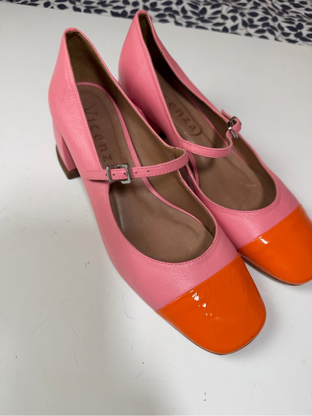 Vicenza Anthropologie Leather Colorblock Versatile Mary Jane Buckle Heels Sz 8 - Picture 9 of 16
